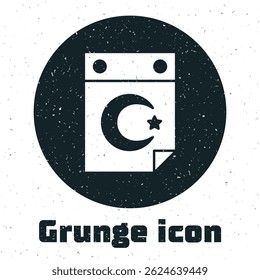 Estrela Grunge e crescente - símbolo do ícone do Islã isolado no fundo branco. Símbolo de religião. Desenho vintage monocromático. Vetor