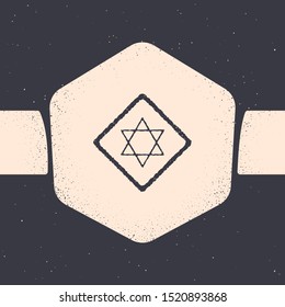 Grunge Star of David icon isolated on grey background. Jewish religion symbol. Symbol of Israel. Monochrome vintage drawing. Vector Illustration