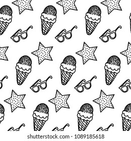 grunge star with ice cream and glasses background