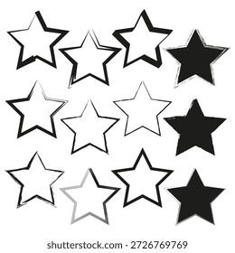 Estrela grunge definida. Forma desenhada à mão. Vetor de elemento celeste. Ícone astral áspero. EPS 10.
