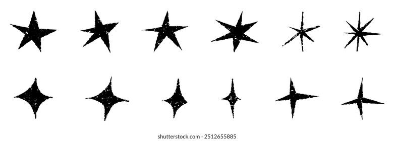 Grunge star set. Shine sparkle vector symbols