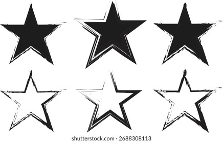 Grunge Star Set for Your design , Star Strokes Png