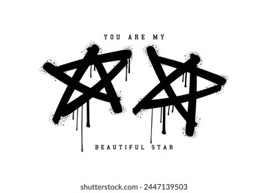 Grunge star shape drawing and quote text. Vector illustration design for fashion, tee, t shirt, print, graphic.