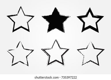 Grunge star symbol.Vector star set.