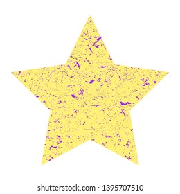 Grunge star. Yellow star with texture on an isolated white background. Marble star. Vector illustration.