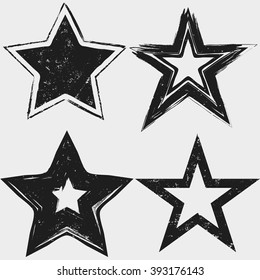 Grunge stars black collection. vector stamp design set.