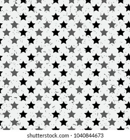 Grunge stars seamless pattern. Black and white retro background elements. Abstract geometric texture. Fashion graphic. Design template for wallpaper, wrapping, fabric, textile. Vector Illustration