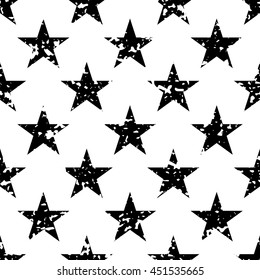 Grunge stars seamless pattern. Black and white retro background elements. Abstract geometric texture. Fashion graphic. Design template for wallpaper, wrapping, fabric, textile. Vector Illustration