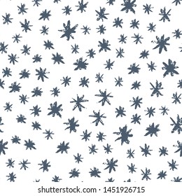 Grunge stars seamless pattern on white background. Hand drawn paint brush seamless pattern.