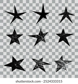 Grunge stars. Set of black grunge star. Vector illustration on a black background
