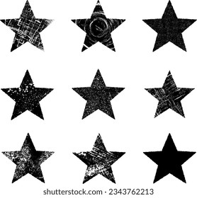 Grunge stars. Set of black grunge stars. Vintage distressed  stars.