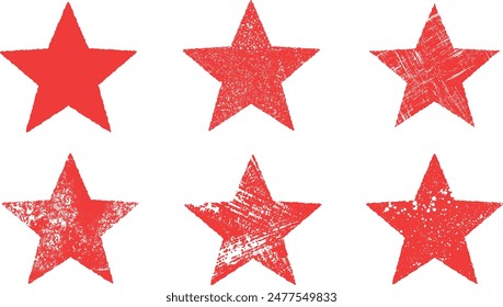 Grunge stars. Set of red grunge stars. Vintage distressed  stars.