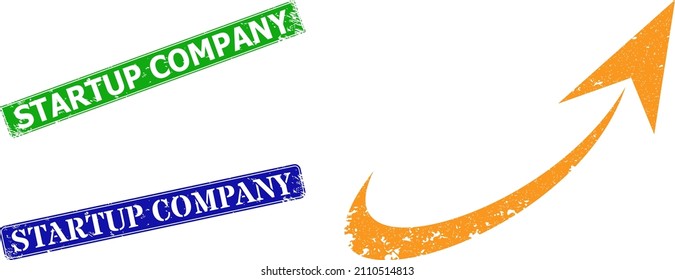 Grunge startup icon and rectangular rubber Startup Company seal. Vector green Startup Company and blue Startup Company seals with grunge rubber texture, designed for start up illustration.