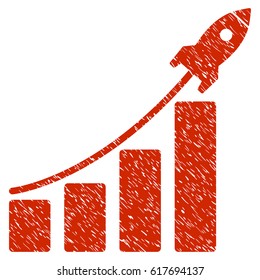 Grunge Startup Rocket Bar Chart icon with grunge design and unclean texture. Unclean vector red pictogram for rubber seal stamp imitations and watermarks. Draft sign symbol.