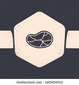 Grunge Steak meat icon isolated on grey background. Monochrome vintage drawing. Vector Illustration