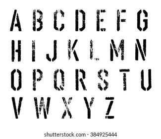 Grunge Stencil Alphabet Vector Set.