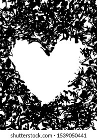 Grunge stencil frame heart. Blot painted frame heart, ink splatter texture and stencils border - Vector illustration