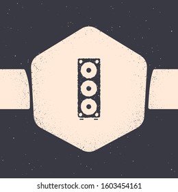 Grunge Stereo speaker icon isolated on grey background. Sound system speakers. Music icon. Musical column speaker bass equipment. Monochrome vintage drawing. Vector Illustration