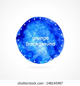 Grunge sticker. Blue grunge banner. Retro label. Website decorative element. Watercolor vintage background. Crumpled paper background.
