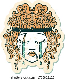 grunge sticker of a crying human barbarian