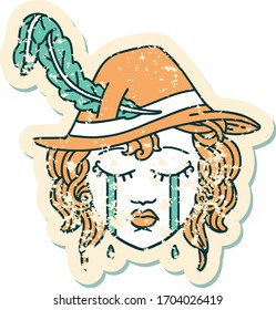 grunge sticker of a crying human bard