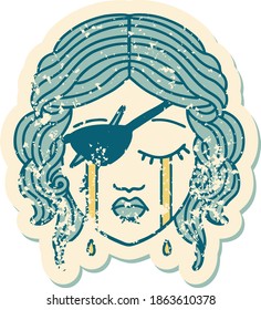 grunge sticker of a crying human rogue character
