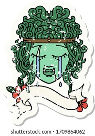 grunge sticker of a crying orc barbarian character face