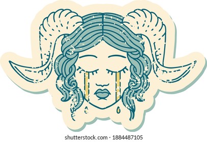 grunge sticker of a crying tiefling face