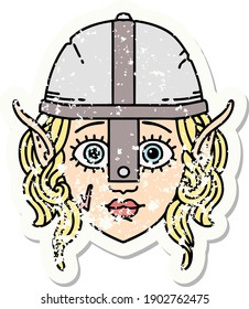 grunge sticker of a elf fighter character face