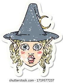 grunge sticker of a elf mage character face