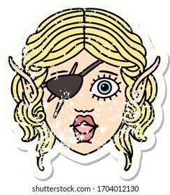 grunge sticker of a elf rogue character face
