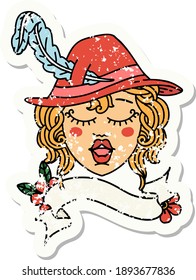 grunge sticker of a human bard character face