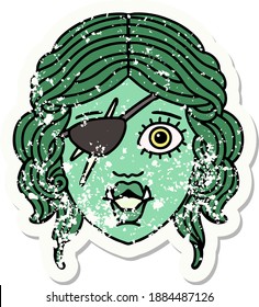 grunge sticker of a orc rogue character face