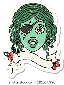 grunge sticker of a orc rogue character face