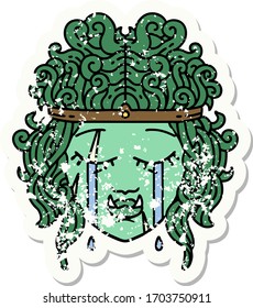 grunge sticker of a sad orc barbarian character face