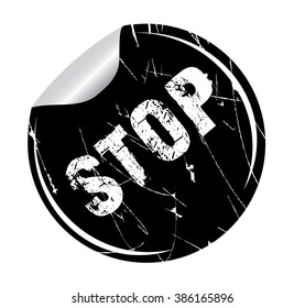 grunge sticker "stop" on white, vector illustration