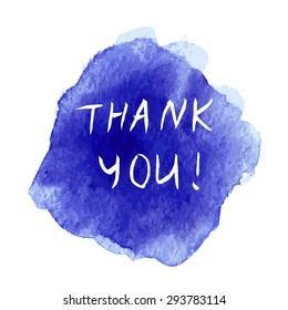 Grunge sticker. "Thank you" banner on watercolor background.