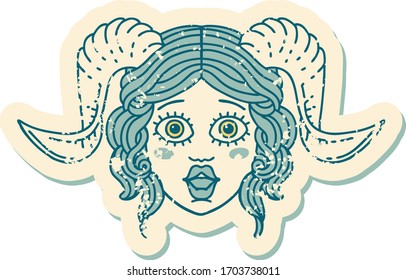 grunge sticker of a tiefling character face