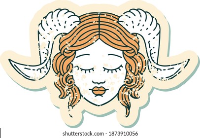 grunge sticker of a tiefling character face