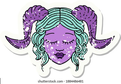 grunge sticker of a tiefling character face