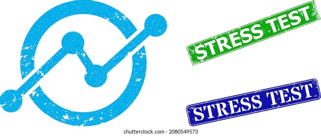 Grunge stock chart icon and rectangular corroded Stress Test stamp. Vector green Stress Test and blue Stress Test seals with grunge rubber texture, designed for stock chart illustration.