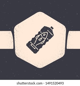 Grunge Stop ocean plastic pollution icon isolated on grey background. Environment protection concept. Fish say no to plastic. Monochrome vintage drawing. Vector Illustration