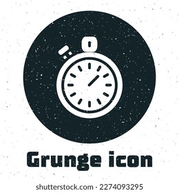 Icono grunge Stopwatch aislado en fondo blanco. Signo del temporizador de tiempo. Signo del cronómetro. Dibujo vintage monocromo. Vector