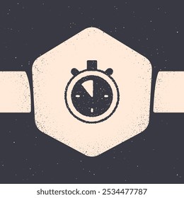 Grunge Stopwatch icon isolated on grey background. Time timer sign. Chronometer sign. Monochrome vintage drawing. Vector