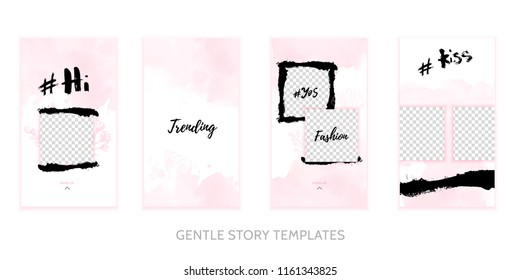 Grunge Story social template set with grunge splashes and watercolor stain.