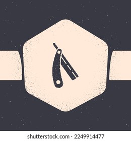 Grunge Straight razor icon isolated on grey background. Barbershop symbol. Monochrome vintage drawing. Vector Illustration