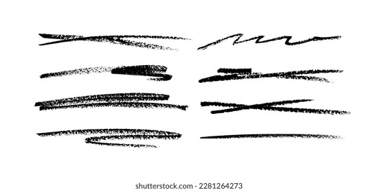 Agarra elementos de tachado y subrayado. Conjunto de líneas de lápiz dibujadas a mano y trazos. Elementos gráficos vectoriales de garabatos. Típografía líneas de pincel de tinta negra. Cruces y trazos curvos.