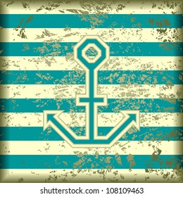 Grunge striped background. In the center background is a anchor.
