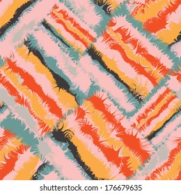 Grunge striped and checkered colorful seamless pattern