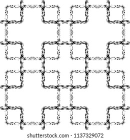 Grunge striped checkered vector seamless pattern. Vector black and white geometric check background. Modern textured grungy design.